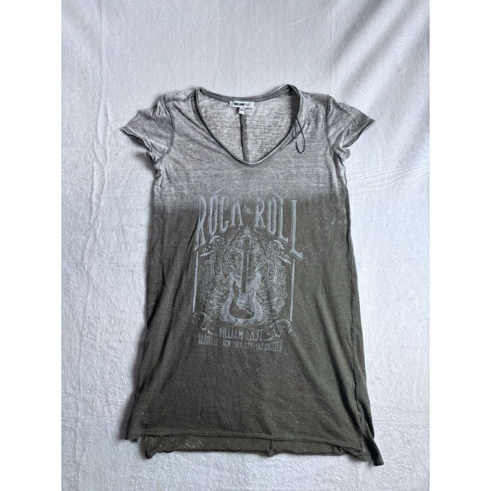 William Rast Rock And Roll Graphic Shirt Grey Women's Small Has Stain *